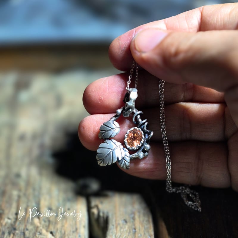 Botanical サーモンピンクトルマリン シルバーネックレス | Le