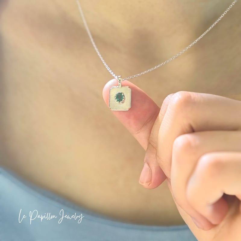 Cadre エメラルド シルバーネックレス | Le Papillon Jewelry