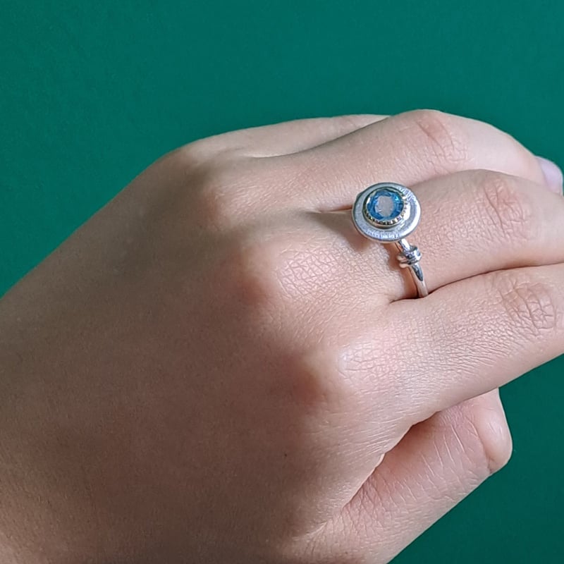 11.5号 ネオンブルーアパタイトK18&シルバーリング | Le Papillon Jewelry 11.5号 ネオンブルーアパタイトK18&シルバーリング | Le Papillon Jewelry