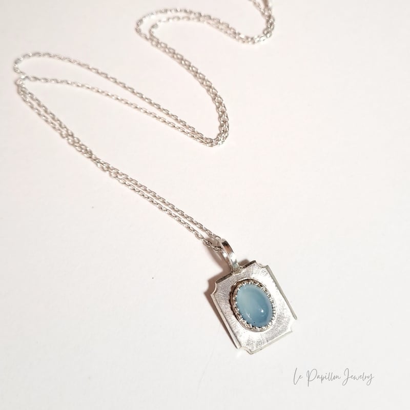 Cadre シーブルーカルセドニー シルバーネックレス | Le Papillon Jewelry