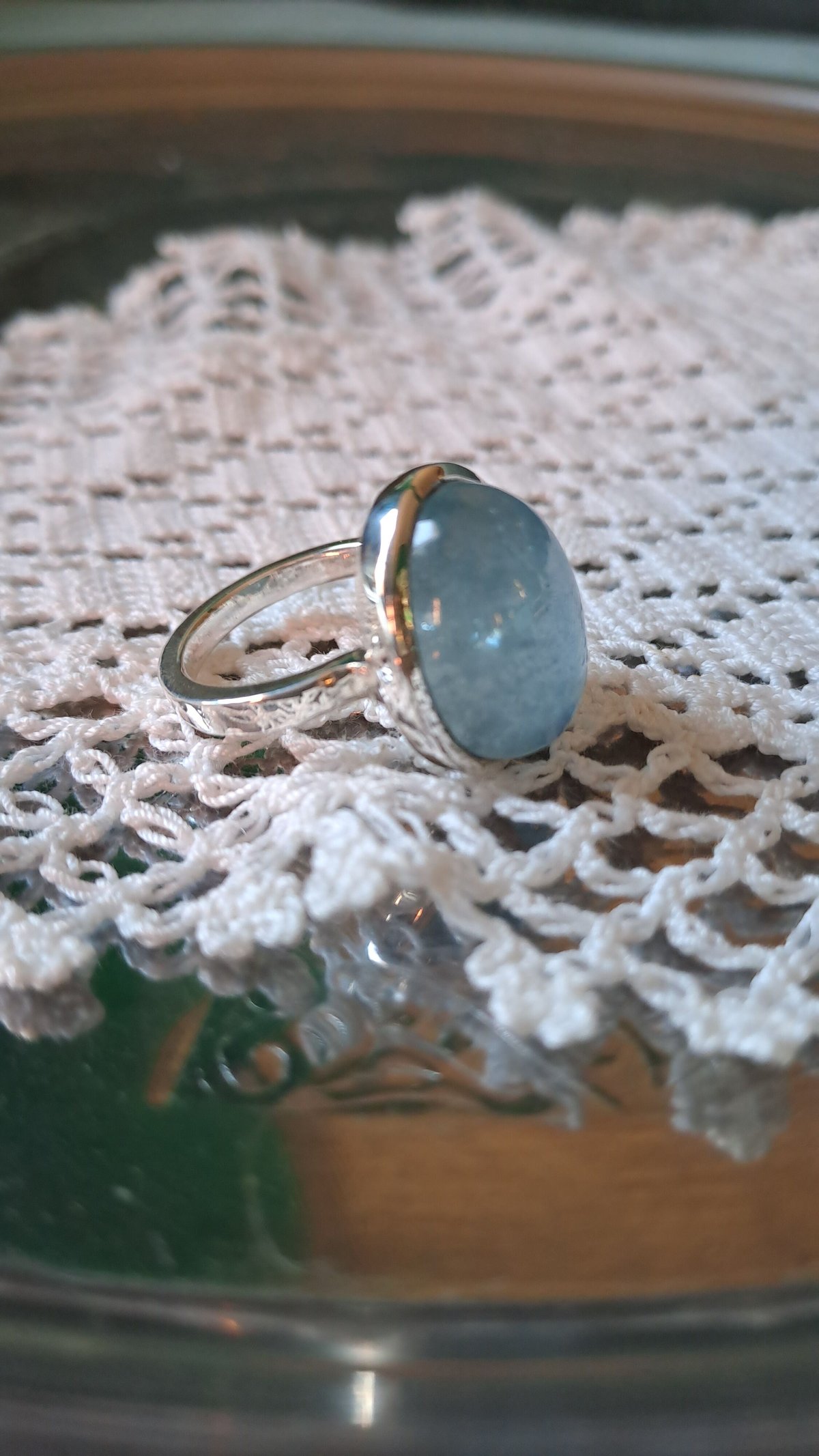 ＊ハンドメイド１点もの＊ アクアマリン＋波型シルバーリング【10011】 ハンドメイド1点もの＊ アクアマリン＋波型シルバーリング【10011】