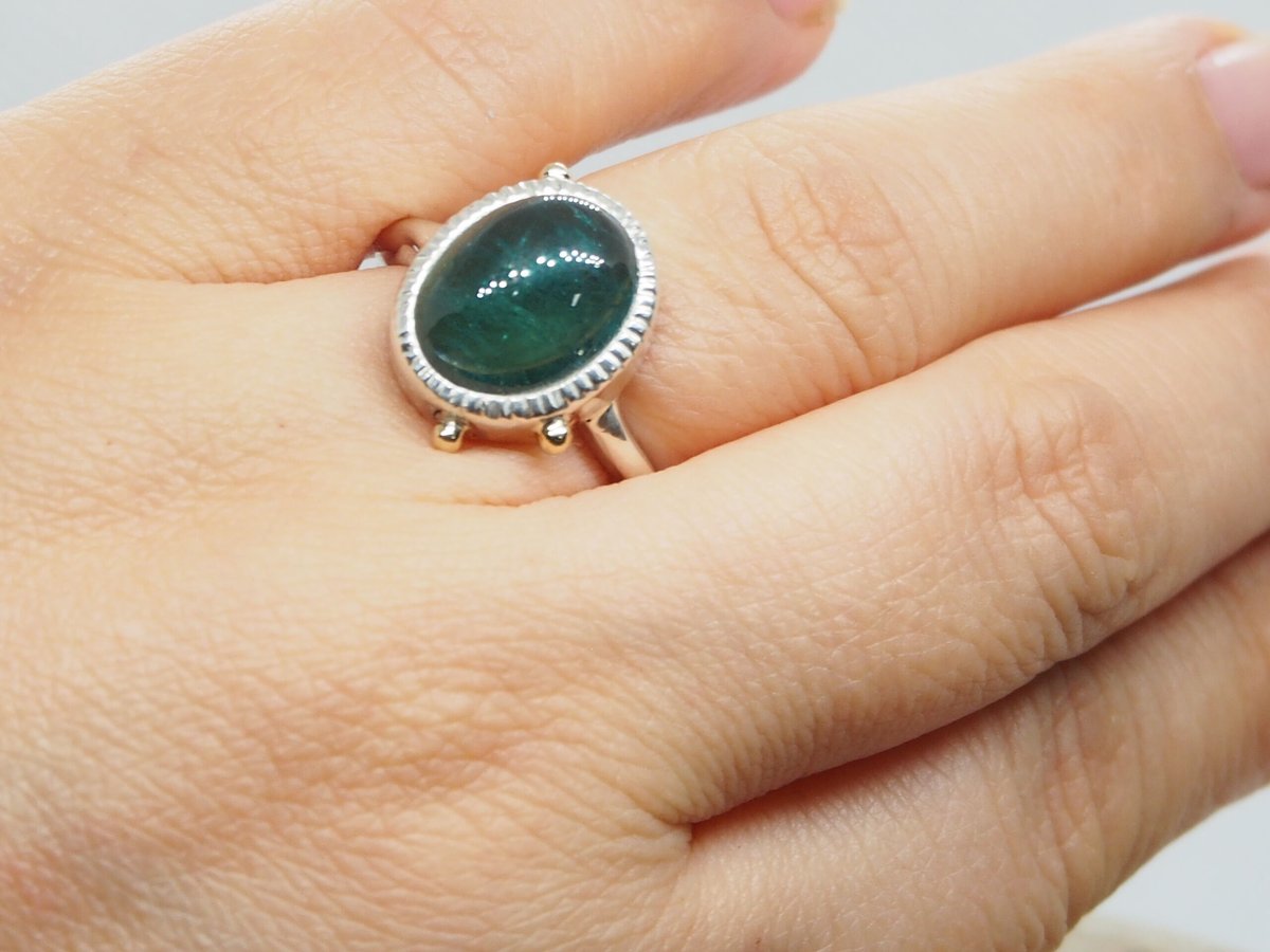 ピーコックグリーンの指輪 11号美麗ピーコックグリーントルマリン K10＆SVリング | Le