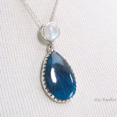 【日本在庫】大粒アパタイト＆レインボームーンストーン❤︎シルバーネックレス