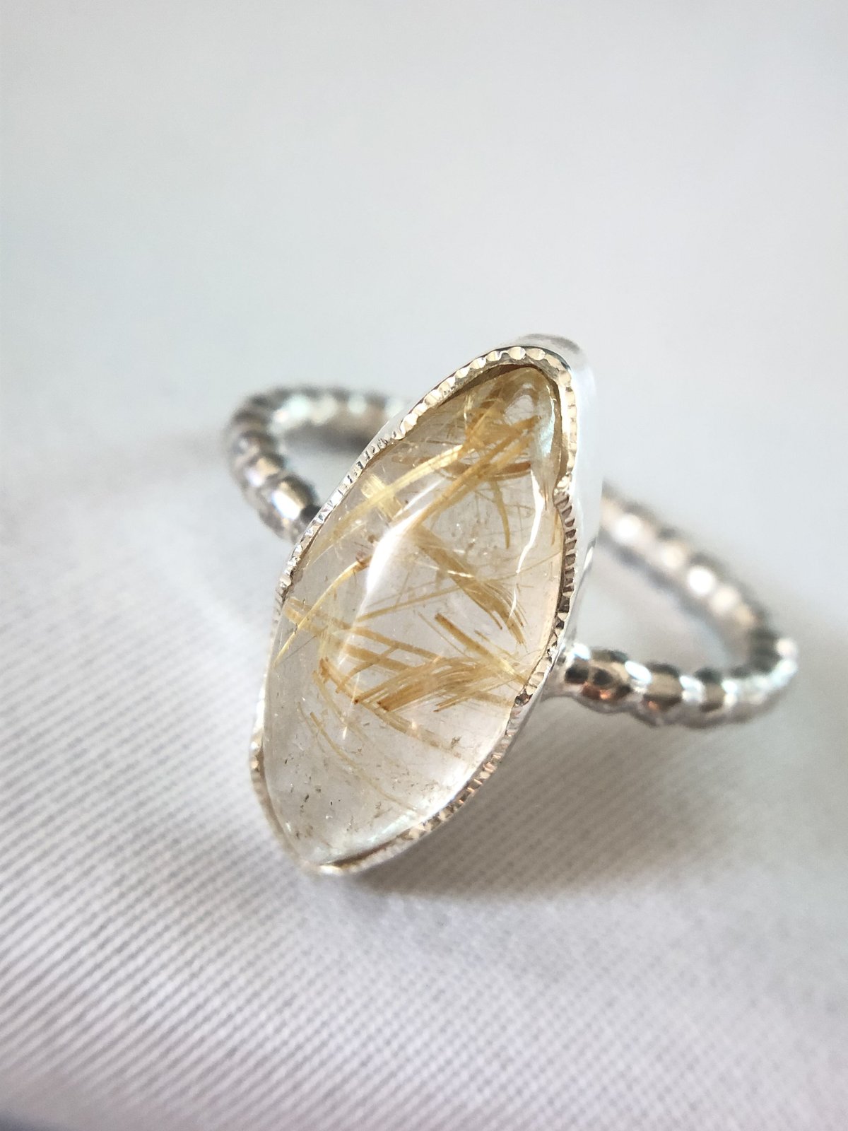 シルバーリング925プラチナコーティング（ルチルクォーツ） 15号 優しげルチルクォーツ シルバーリング | Le Papillon Jewelry