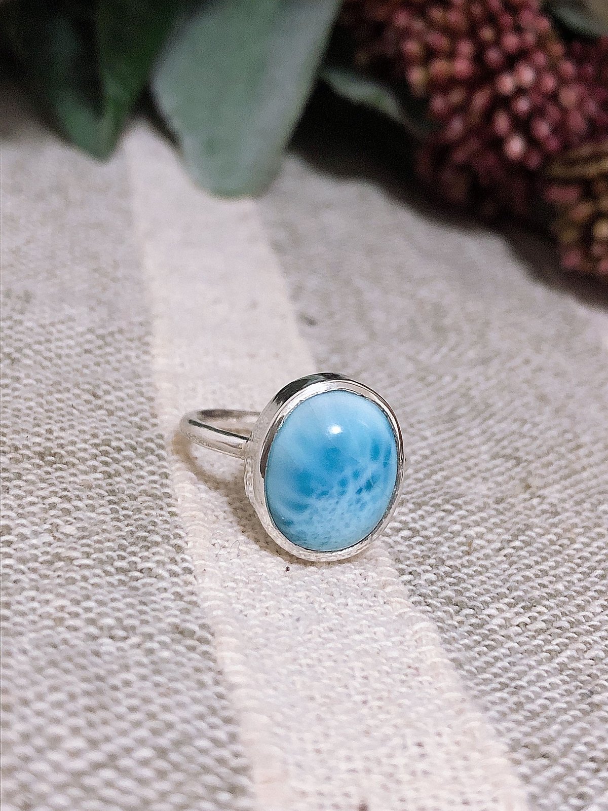 8号カリブの水色ラリマー SVリング | Le Papillon Jewelry