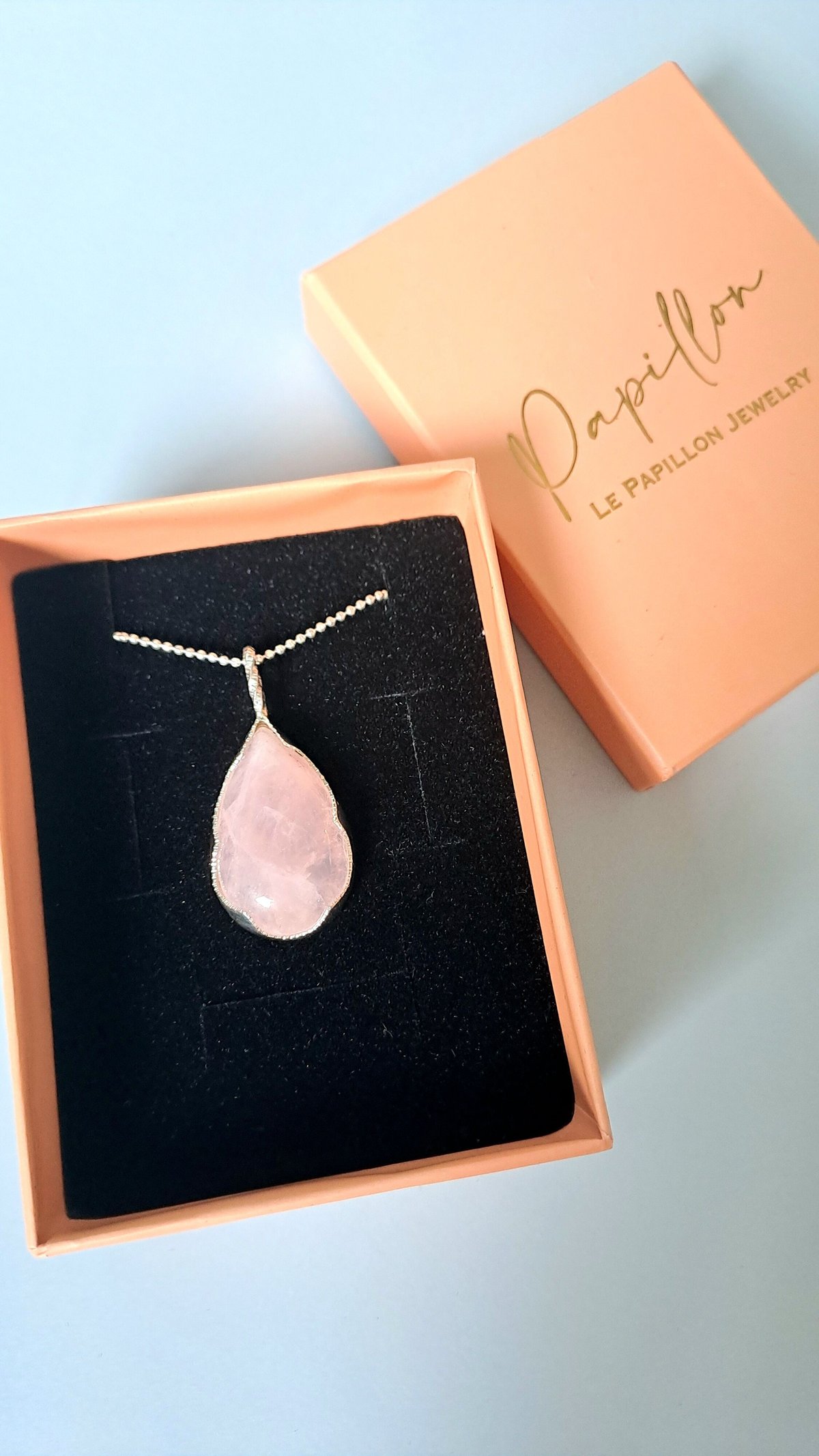 淡い大人色ローズクォーツ シルバーネックレス | Le Papillon Jewelry