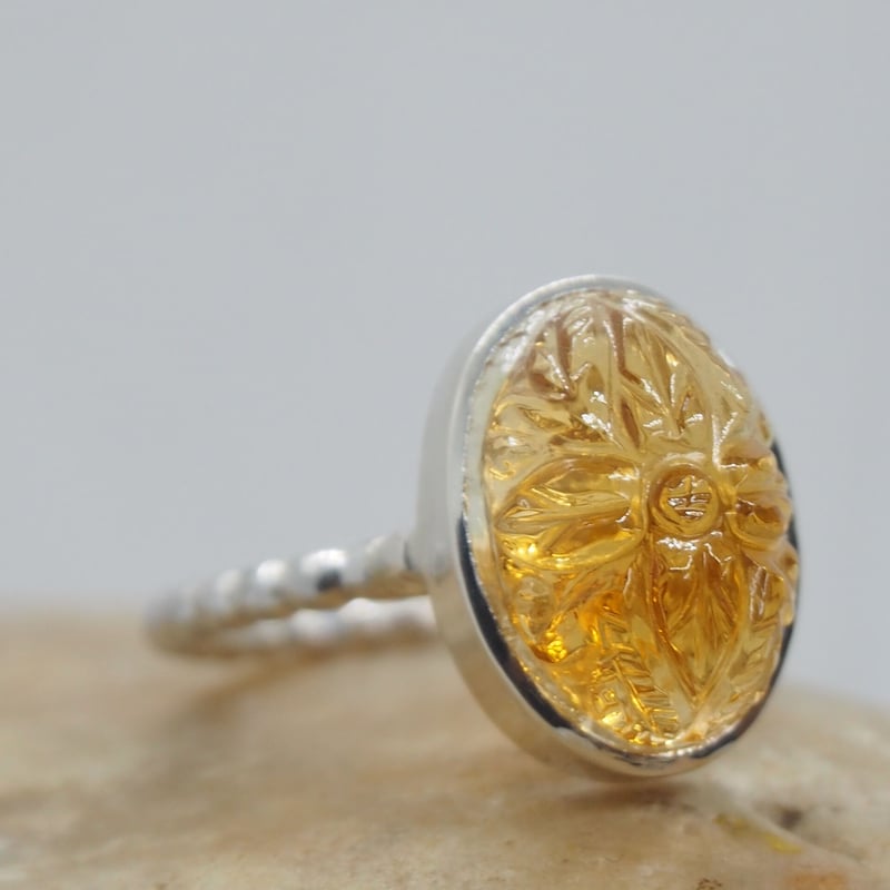 12号AAAカービングシトリンSVリング | Le Papillon Jewelry