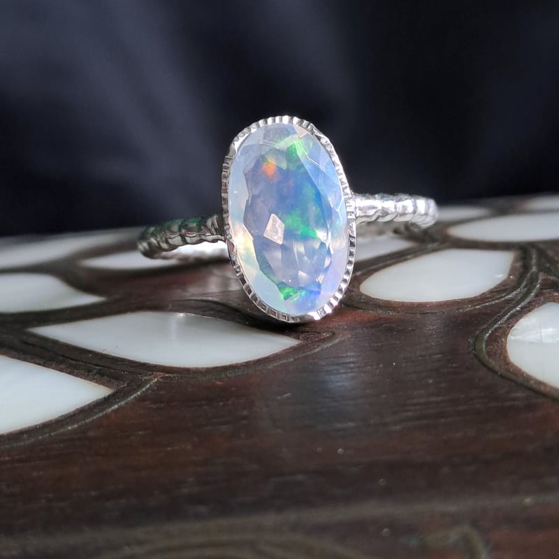 15号 うるうるなブルー ウォーターオパール シルバーリング | Le  