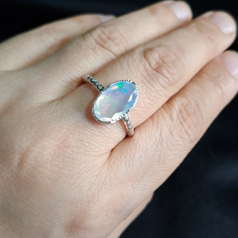 ポンチャンウォーターオパール リング K18WG ペアシェイプ 　15号 ポンチャンウォーターオパール リング K18WG ペアシェイプ 15号