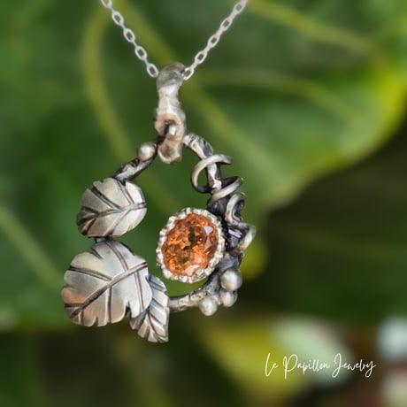 Botanical サーモンピンクトルマリン シルバーネックレス