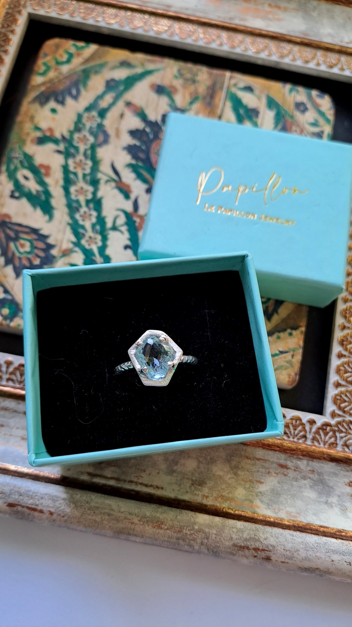 13号 氷の欠片アクアマリン シルバーリング | Le Papillon Jewelry