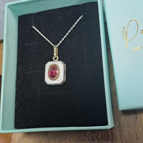 1.90ct 非加熱大きめピンクトルマリン K18&シルバーネックレス