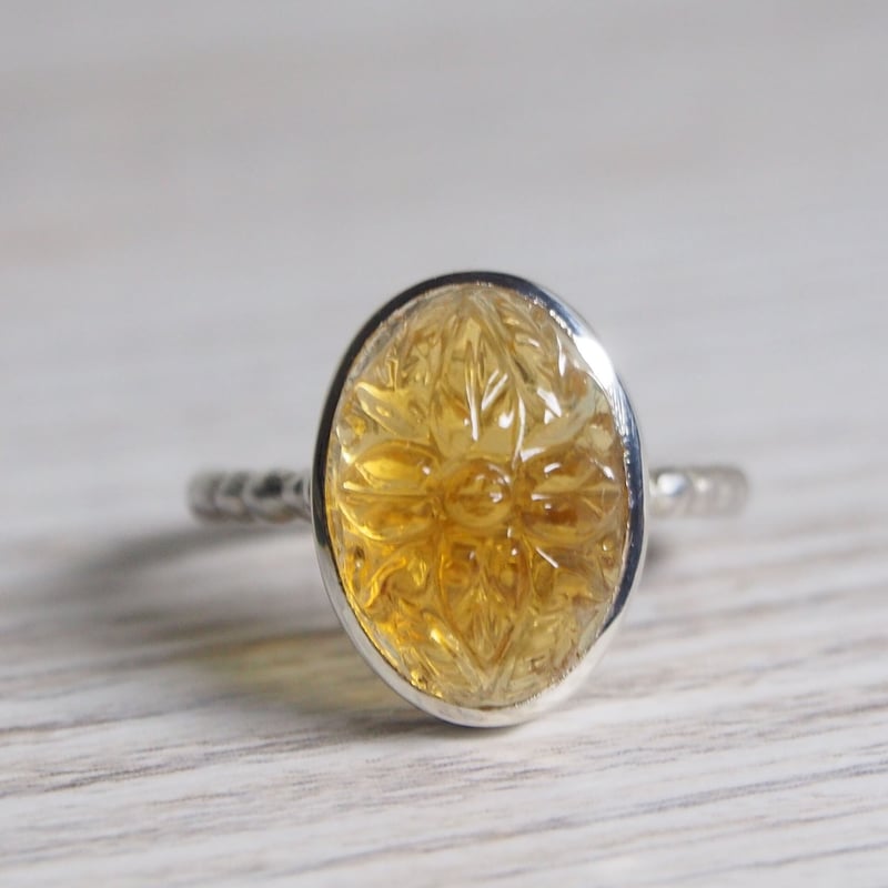 12号AAAカービングシトリンSVリング | Le Papillon Jewelry