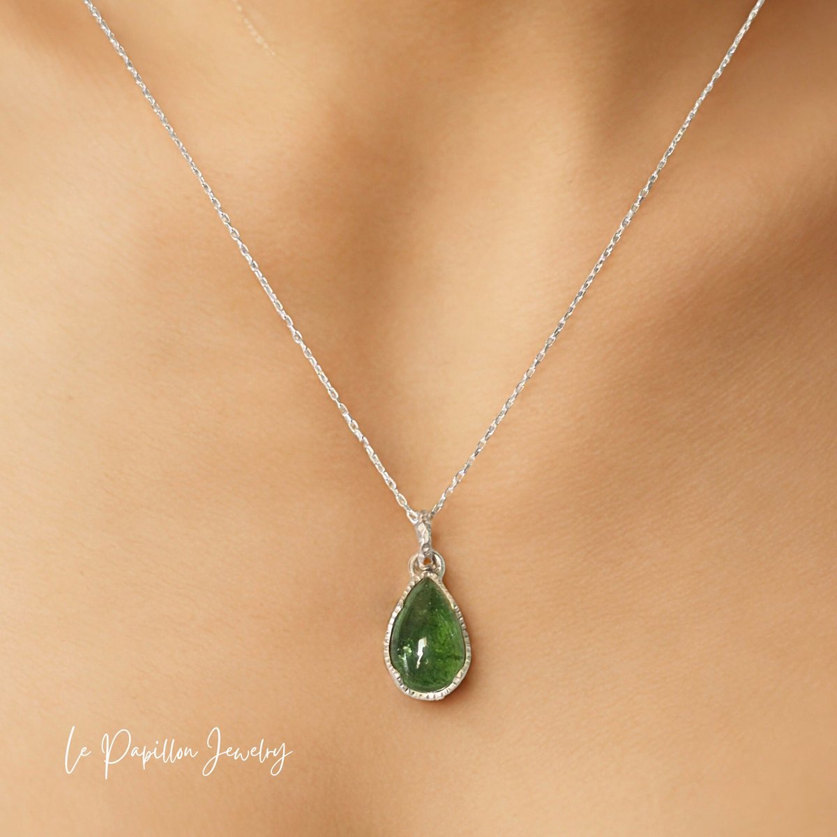 森の雫 グリーントルマリン シルバーネックレス | Le Papillon Jewelry