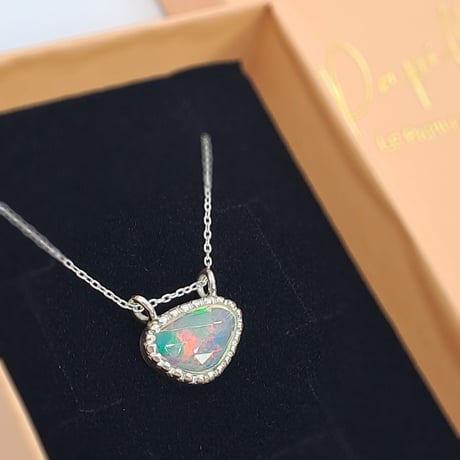 ローズカット プレシャスオパール シルバーネックレス