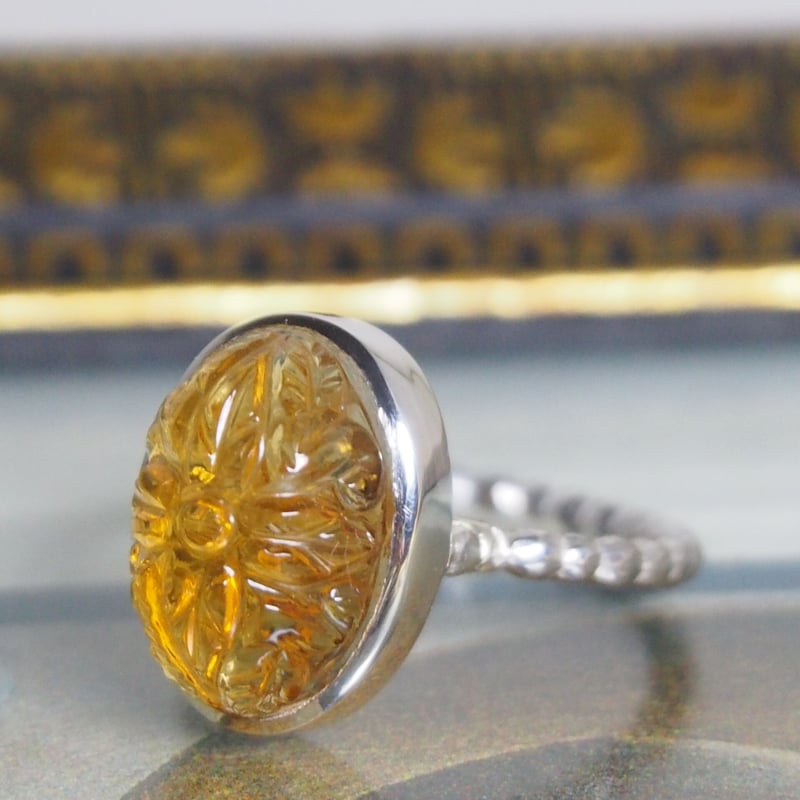 12号AAAカービングシトリンSVリング | Le Papillon Jewelry