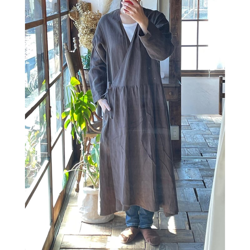 ピンタックアート】カシュクールワンピース ブラウン | 福月洋装店 