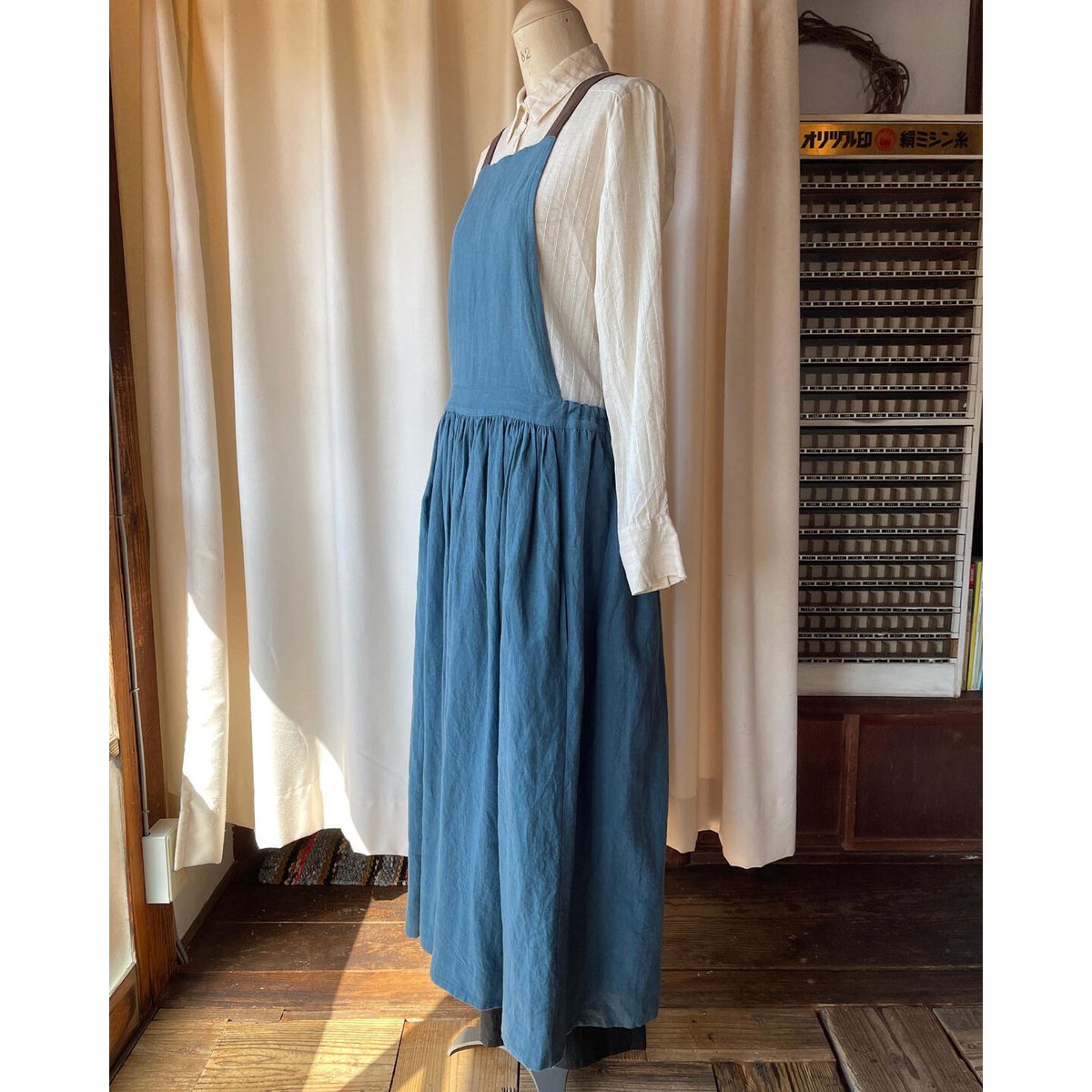 エプロンドレス ブルー×ブラウン | 福月洋装店