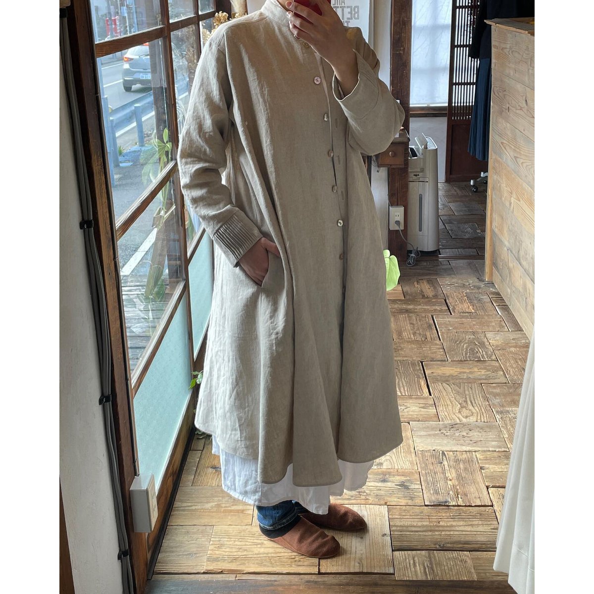 レディースシャツ生成り 編上げ&カフスタック シャツワンピース 生成り | 福月洋装店