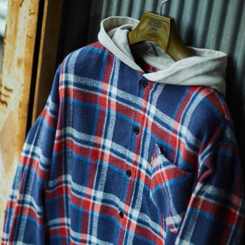 THE UNION THE FABRIC フード付きシャツ THE UNION THE FABRIC フード付き ネルシャツ L