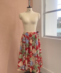 Red floral flare skirt