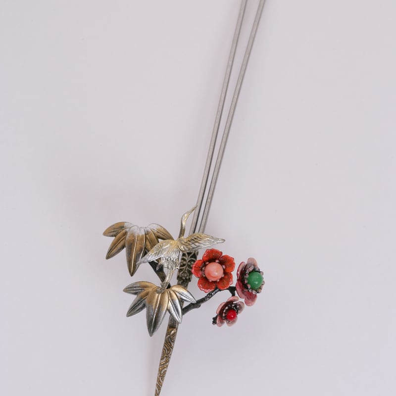 鶴と松と梅のアンティーク風 手作りかんざし （1点もの） | かつら