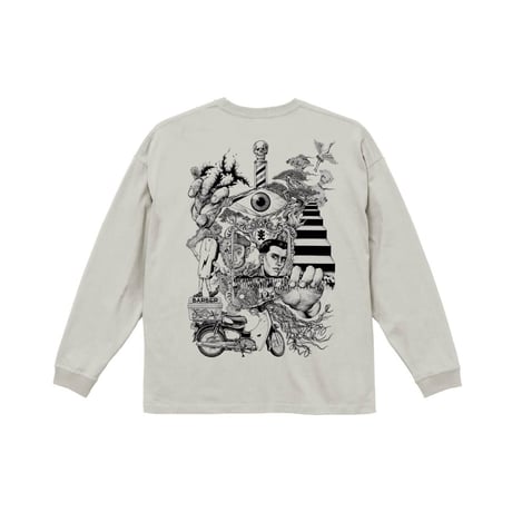 【BARBER KARO×Akihiro NiSHi】 コラボロングスリーブTシャツ(淡いGRAY) ※ビッグシルエット