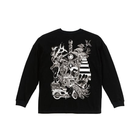 【BARBER KARO×Akihiro NiSHi】 コラボロングスリーブTシャツ(BLACK) ※ビッグシルエット
