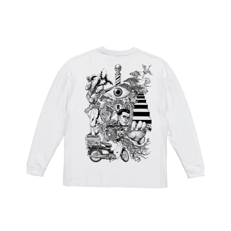 【BARBER KARO×Akihiro NiSHi】 コラボロングスリーブTシャツ(WHITE) ※ビッグシルエット