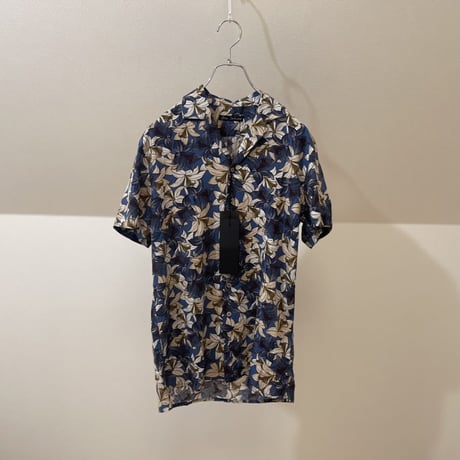 新品 made in Italy rayon open collar shirt navy XL