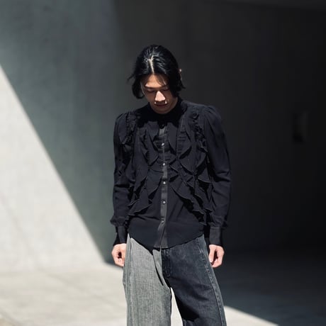 新品 high 2021ss frill shirt black 46