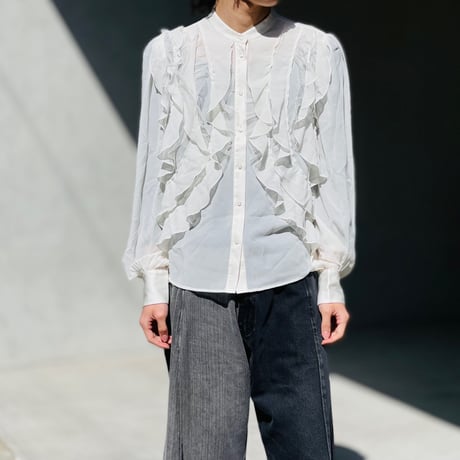 新品 high 2021ss frill shirt white 46