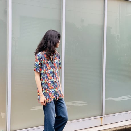 新品 made in Italy rayon open collar shirt L