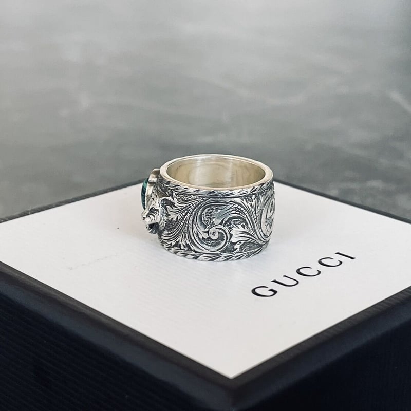 gucci 2023ss interlocking cat head silver ring