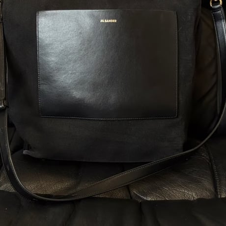 jilsander leather logo shoulder bag