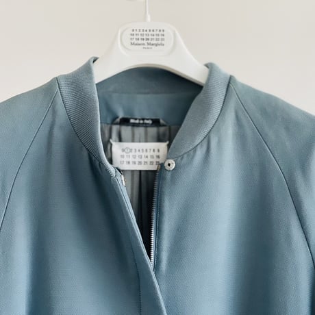 maison margiela zip up long coat blue