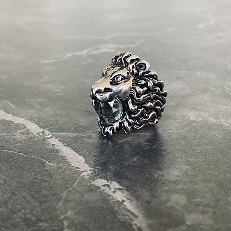 gucci lion hed crystal silver ring 14号