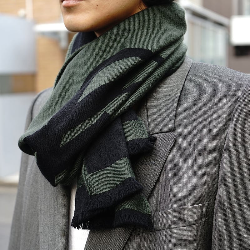 イヴサンローラン マフラー リバーシブル グリーン×ブラック（Yves  