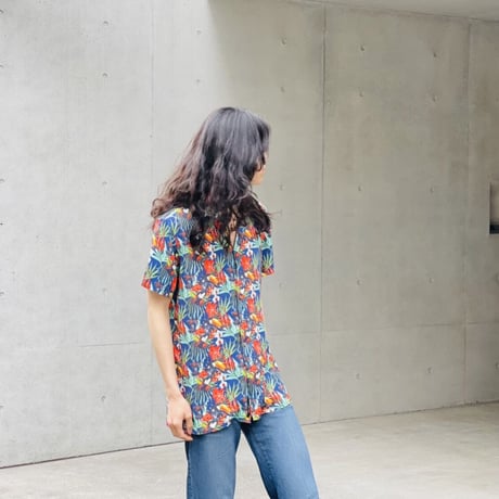 新品 made in Italy rayon open collar shirt L