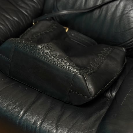 新品 ralph lauren antique finished leather shoulder bag black