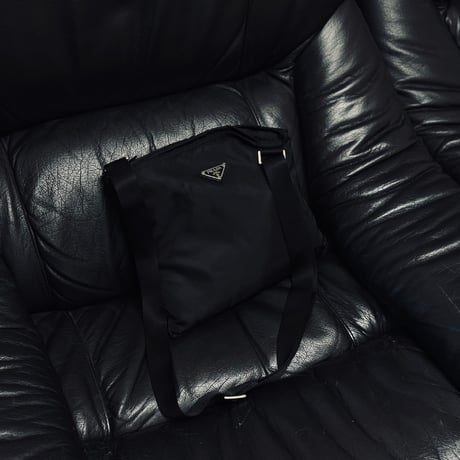prada nylon logo shoulder bag black D