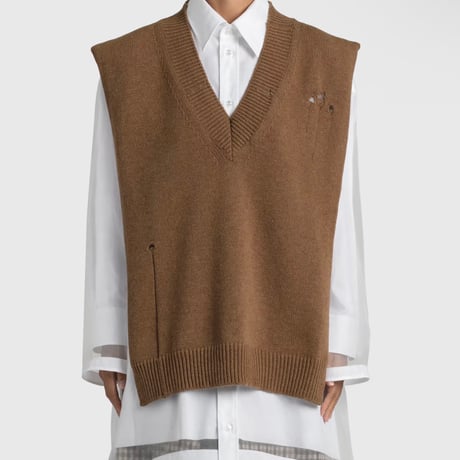 新品 maison margiela destroy knit vest brown