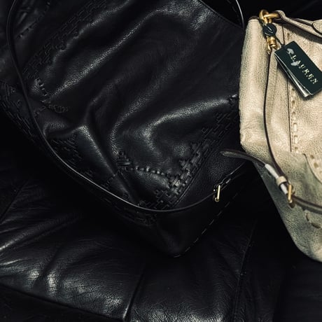 新品 ralph lauren antique finished leather shoulder bag black