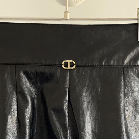 twinset 2023ss pvc leather wide tack pants 42