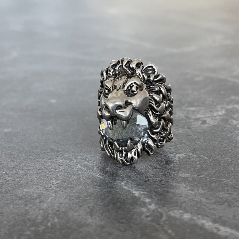 gucci lion hed crystal silver ring 18号 | requality