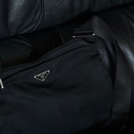prada nylon logo shoulder bag black #6