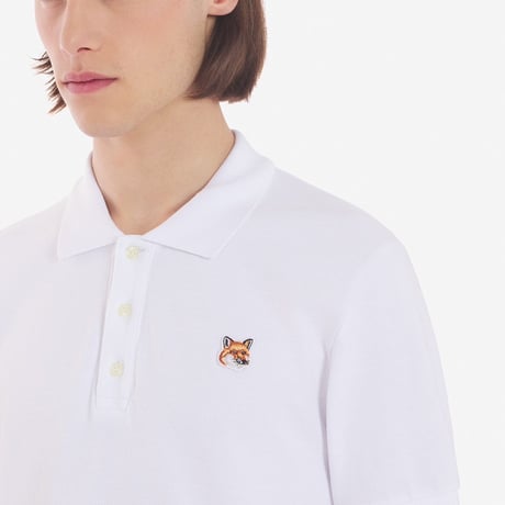 新品 maison kitsune fox head polo shirt white
