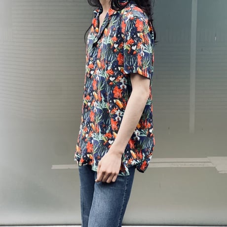 新品 made in Italy rayon open collar shirt L