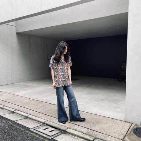 新品 made in Italy rayon open collar shirt L