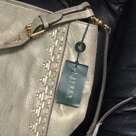 新品 ralph lauren antique finished leather shoulder bag gray